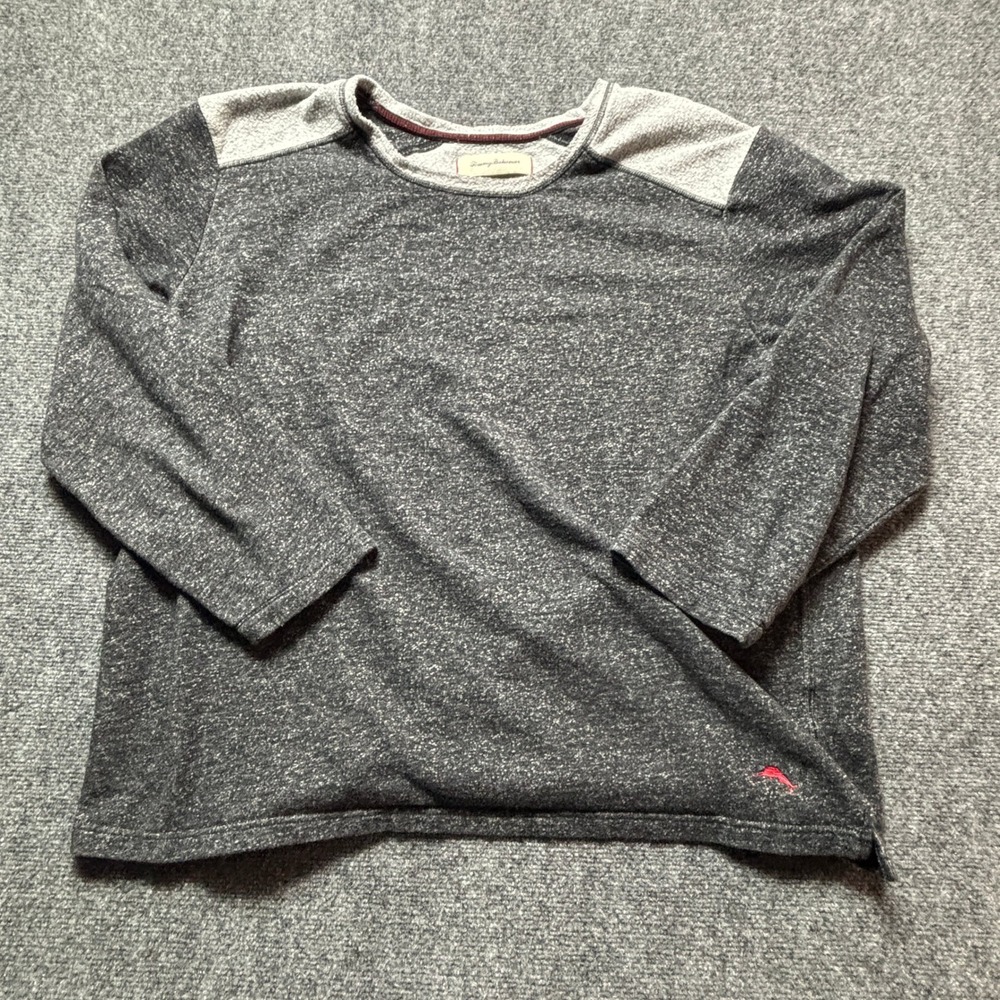 Tommy Bahama‎ Mens XXL Gray Heathered Long Sleeve Pullover Marlin Logo Shirt